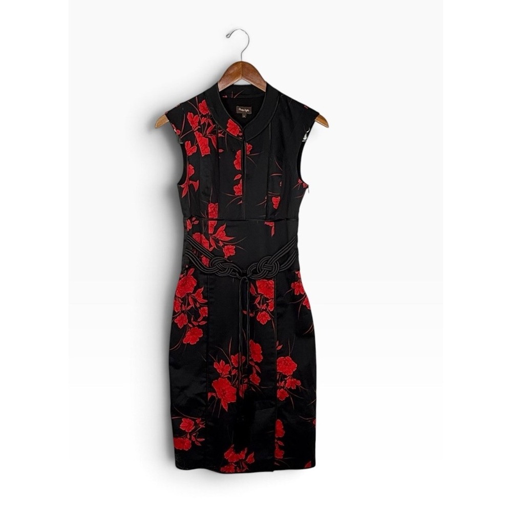 Phase Eight Black Red Asian Pencil Dress Sz 8 Occasion Party Wedding Guest EUC